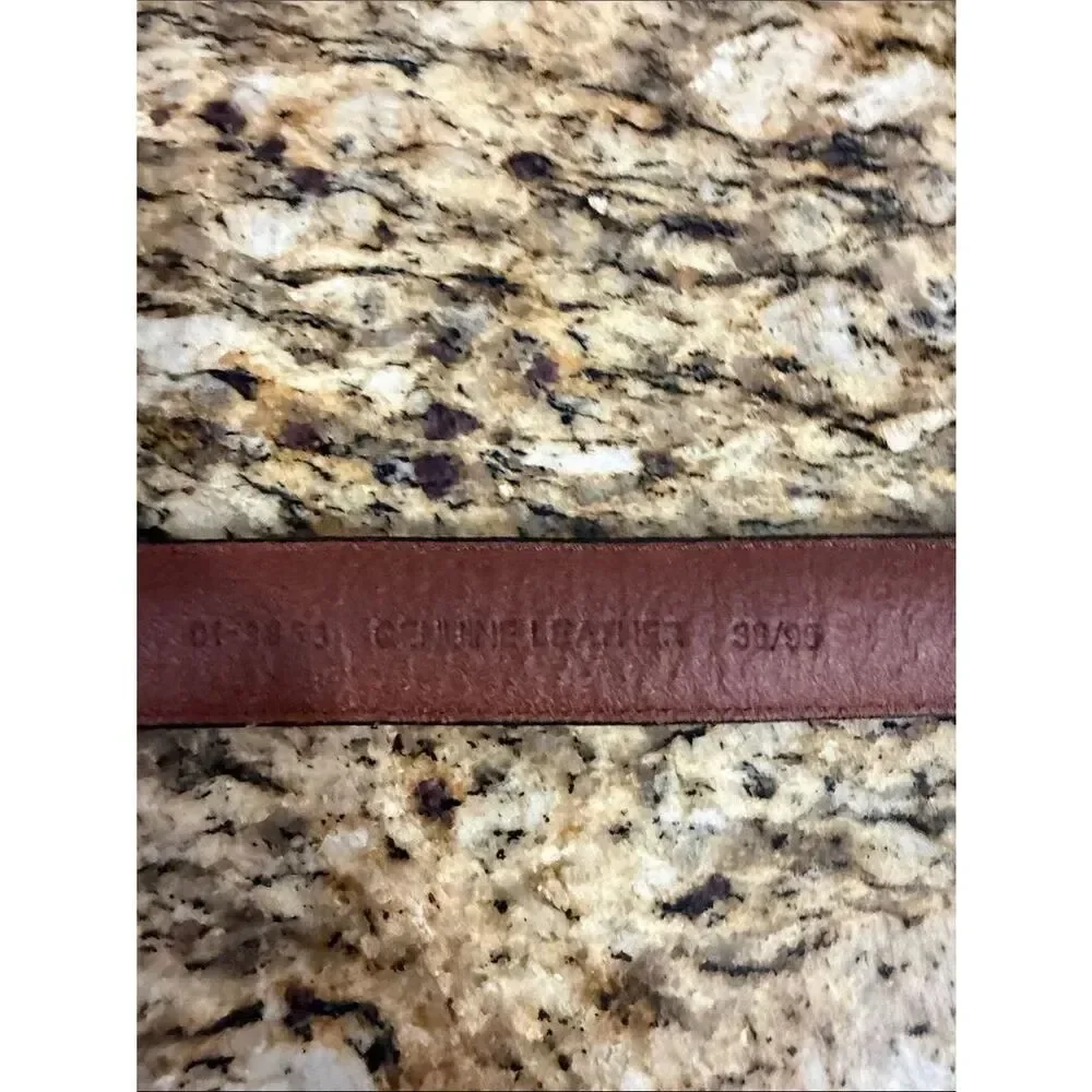 Brown Geniune Leather & Canvas Striped Belt Silver Buckle Size 38